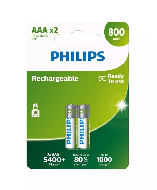 Philips Rechargable Battery Ni-Mh 800mAh 1.2 V AAA 2pcs R03B2A80/GRS