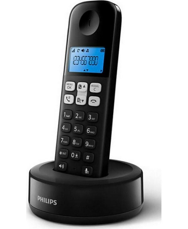 Philips Ασύρματο Τηλέφωνο Ελληνικό Μενού Ανοιχτή Ακρόαση Φωτ.Οθόνη και 50 Μνήμες Μαύρο D1611B/GRS