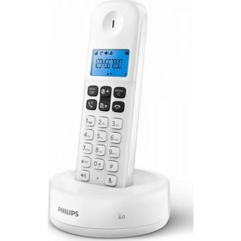 Philips Ασύρματο Τηλέφωνο Ελληνικό Μενού Ανοιχτή Ακρόαση Φωτ.Οθόνη και 50 Μνήμες Λευκό D1611W/GRS