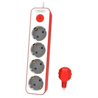 Philips Πολύπριζο 4 Θέσεων με Προστασία 1.5m Kόκκινο CHP2145R/GRS
