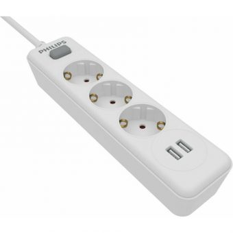 Philips Πολύπριζο 3 Θέσεων με 2xUSB-A 2.4A Λευκό SPN3032W/GRS