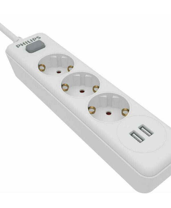 Philips Πολύπριζο 3 Θέσεων με 2xUSB-A 2.4A Λευκό SPN3032W/GRS