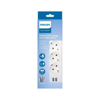 Philips Πολύπριζο 3 Θέσεων με 2xUSB-A 2.4A Λευκό SPN3032W/GRS - Image 3