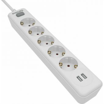 Philips Πολύπριζο 5 Θέσεων με 2xUSB-A 2.4A Λευκό SPN3052W/GRS