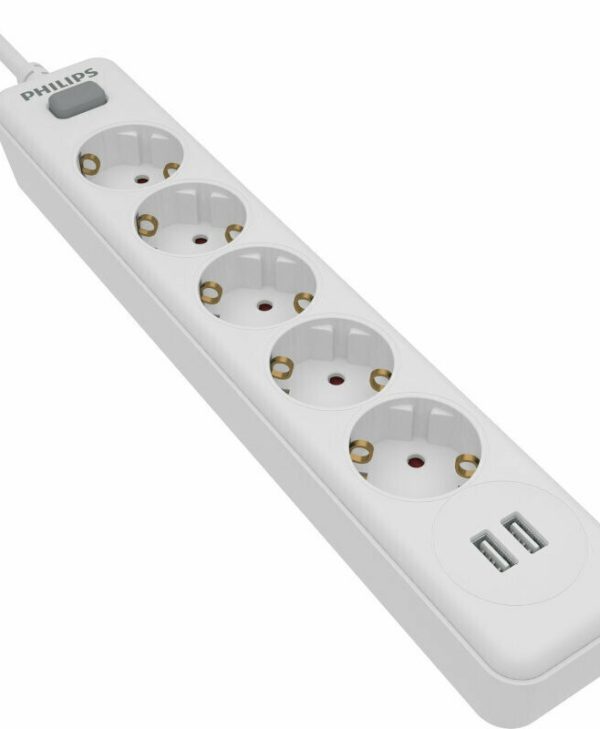 Philips Πολύπριζο 5 Θέσεων με 2xUSB-A 2.4A Λευκό SPN3052W/GRS