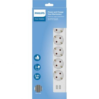 Philips Πολύπριζο 5 Θέσεων με 2xUSB-A 2.4A Λευκό SPN3052W/GRS - Image 3