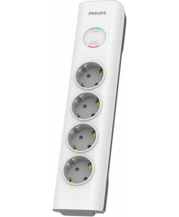 Philips Πολύπριζο Ασφαλείας 4 Θέσεων Λευκό SPN7040WA/GRS