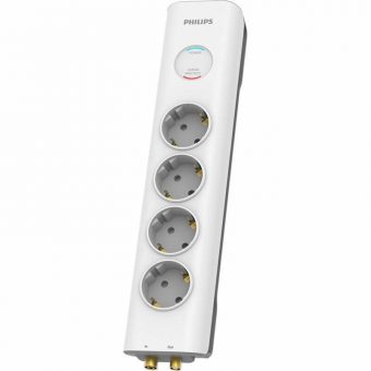 Philips Πολύπριζο Ασφαλείας 4 Θέσεων με Προστασία Ομοαξονικού Καλωδίου TV Λευκό SPN7041WA/GRS