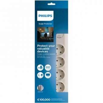Philips Πολύπριζο Ασφαλείας 4 Θέσεων με Προστασία Ομοαξονικού Καλωδίου TV Λευκό SPN7041WA/GRS - Image 3