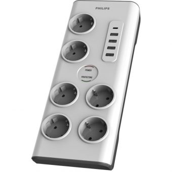 Philips Πολύπριζο Ασφαλείας 6 Θέσεων με 1xUSB-C 15W 4xUSB-A 20W Λευκό SPN7060WA/GRS