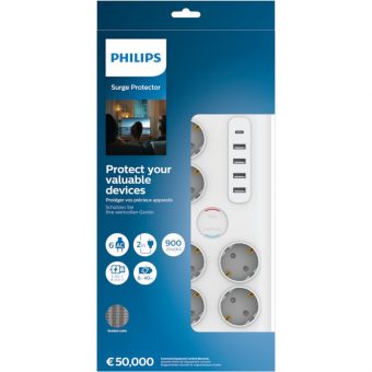 Philips Πολύπριζο Ασφαλείας 6 Θέσεων με 1xUSB-C 15W 4xUSB-A 20W Λευκό SPN7060WA/GRS - Image 3