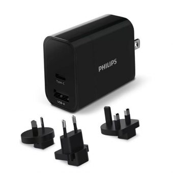 Philips Travel Charger with Adaptors 1xUSB-A 1xUSB-C 30W Black DLP2621T/GRS