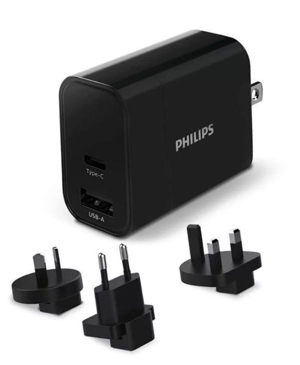 Philips Travel Charger with Adaptors 1xUSB-A 1xUSB-C 30W Black DLP2621T/GRS
