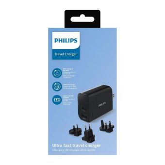 Philips Travel Charger with Adaptors 1xUSB-A 1xUSB-C 30W Black DLP2621T/GRS - Image 2