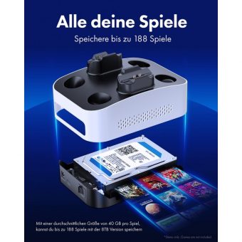 Graugear Hard Drive Enclosure Paired with a Controller Charging Station PS5 G-3506-CG - Image 3