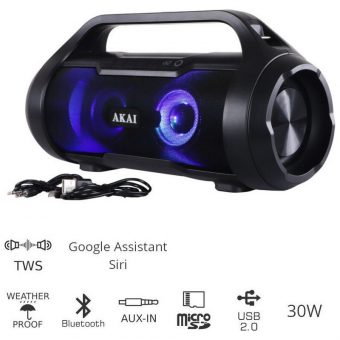 Akai Bluetooth Speaker IPX5 30W Black ABTS-50 - Image 2