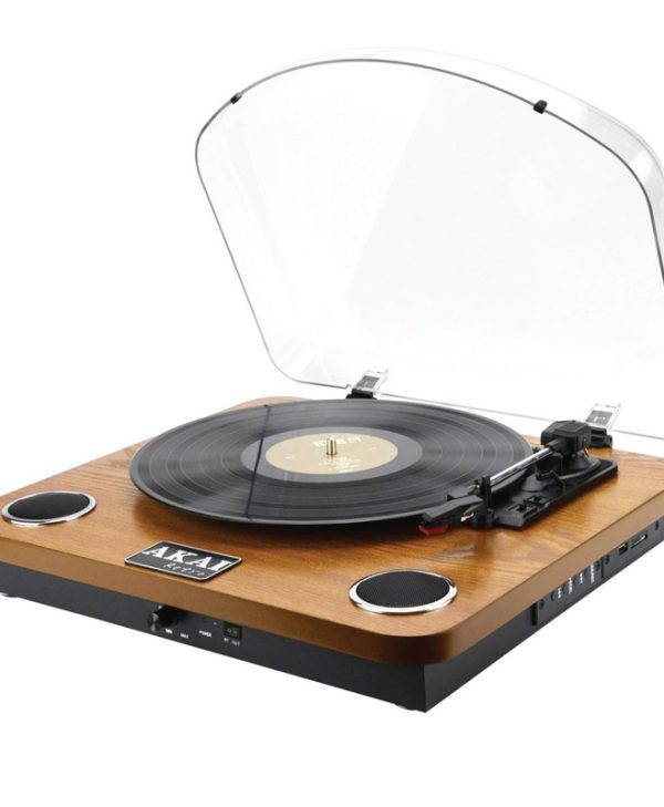 Akai Wooden Record Player with Onboard Stereo Speakers 2x0.8W Brown ATT-11BTN