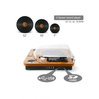Akai Wooden Record Player with Onboard Stereo Speakers 2x0.8W Brown ATT-11BTN - Image 4