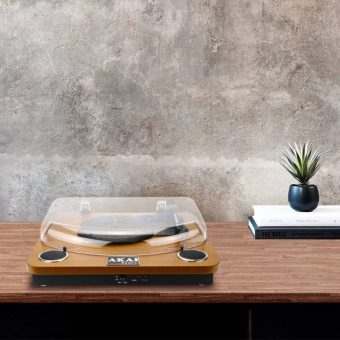 Akai Wooden Record Player with Onboard Stereo Speakers 2x0.8W Brown ATT-11BTN - Image 7
