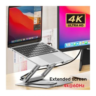 Unitek Foldable Laptop Stand With Docking Station PD 100W up to 17" Platinum Grey D1109A - Image 4