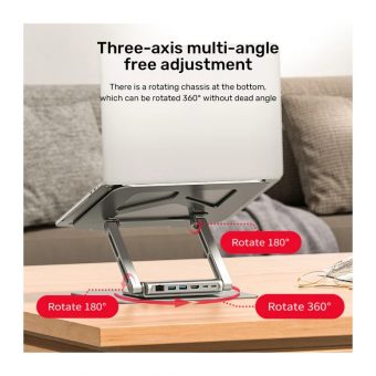 Unitek Foldable Laptop Stand With Docking Station PD 100W up to 17" Platinum Grey D1109A - Image 5