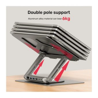 Unitek Foldable Laptop Stand With Docking Station PD 100W up to 17" Platinum Grey D1109A - Image 6