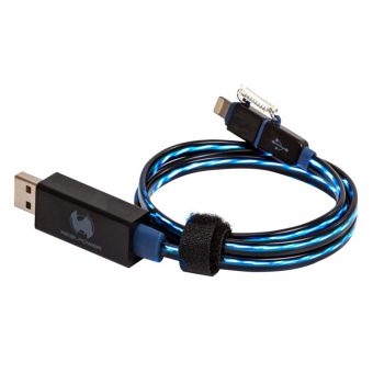 RealPower USB LED Floating Cable USB-A Male to Micro USB and Lightning 0.75m Black 185961