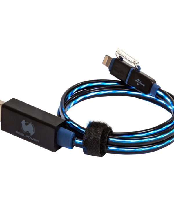 RealPower USB LED Floating Cable USB-A Male to Micro USB and Lightning 0.75m Black 185961