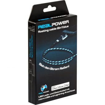 RealPower USB LED Floating Cable USB-A Male to Micro USB and Lightning 0.75m Black 185961 - Image 3