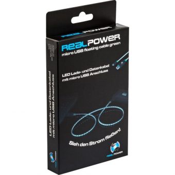 RealPower USB LED Floating Cable USB-A Male to Micro USB 0.75m Green 187656 - Image 2