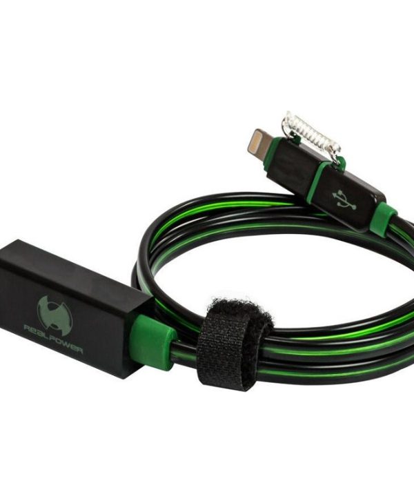 RealPower USB LED Floating Cable USB-A Male to Micro USB and Lightning 0.75m Green 185962