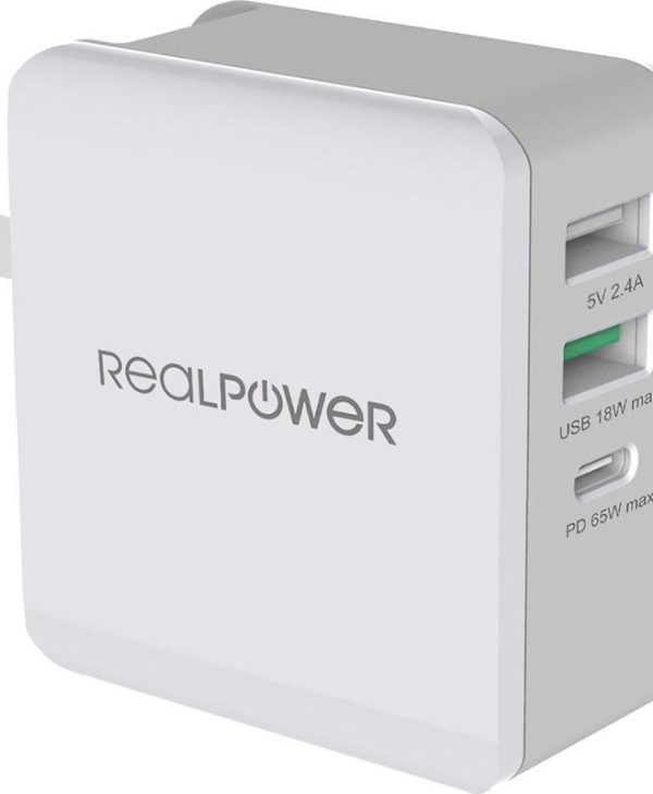 RealPower Charger DeskCharge-65 Travel 2xUSB-A 1x USB-C 65W White 306837