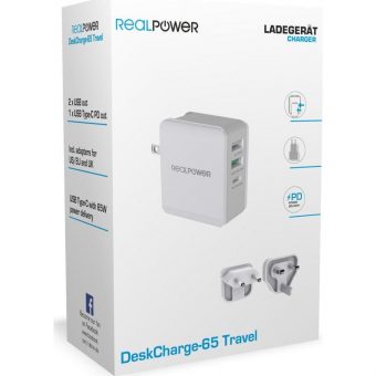 RealPower Charger DeskCharge-65 Travel 2xUSB-A 1x USB-C 65W White 306837 - Image 3