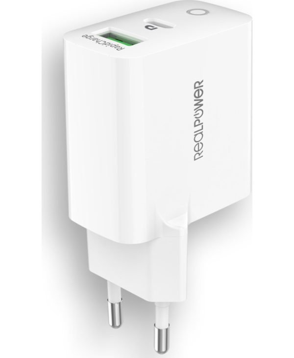 RealPower Charger PC-65 GaN 1xUSB-A 1xUSB-C 65W White 352262