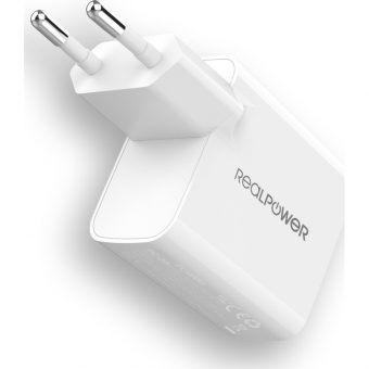 RealPower Charger PC-65 GaN 1xUSB-A 1xUSB-C 65W White 352262 - Image 2