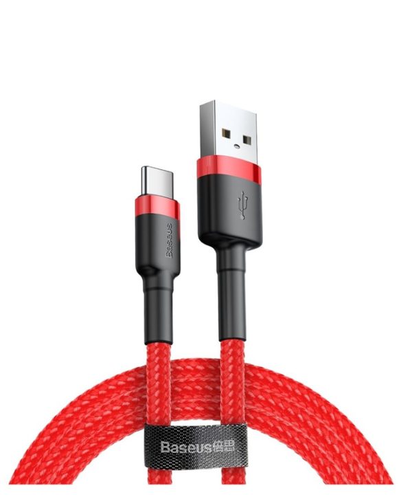 Baseus Cafule Braided USB Cable USB-A Male to  USB-C Male 0.5m Red CATKLF-A09