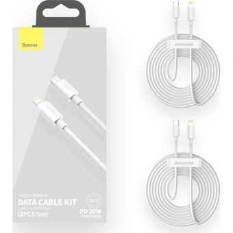 Baseus USB Cable USB-C Male to Lightning 20W 5A 1.5m 02pcs White TZCATLZJ-02 - Image 2