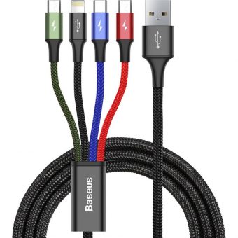 Baseus Braided USB Cable USB-A to 2xUSB-C male , 1xLightning, !xMicro USB 3.5A 1.2m Black CA1T4-B01