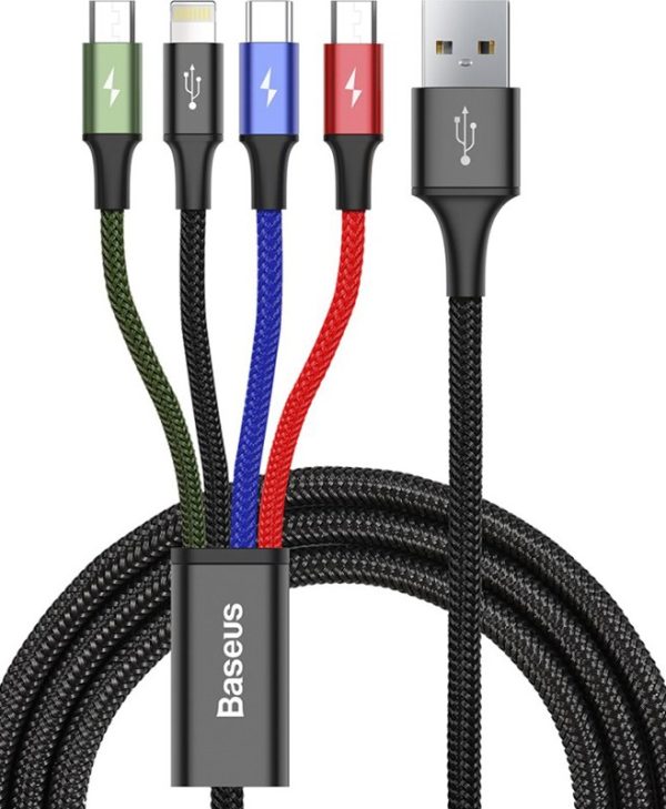 Baseus Braided USB Cable USB-A to 2xUSB-C male , 1xLightning, !xMicro USB 3.5A 1.2m Black CA1T4-B01