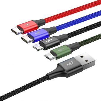 Baseus Braided USB Cable USB-A to 2xUSB-C male , 1xLightning, !xMicro USB 3.5A 1.2m Black CA1T4-B01 - Image 2