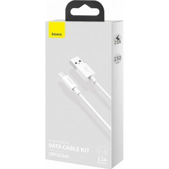 Baseus Simple Wisdom USB Cable USB-A to USB Micro2.1A 1.5m 2pcs White TZCAMZJ-02 - Image 3