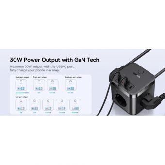 Baseus PowerCombo Cube 7-Ports Power Strip 30W Black E00066400117-00 - Image 5