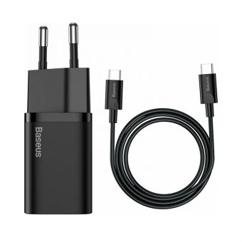 Baseus Wall Chargere 1xUSB-C, 1xCable USB-C 25W Black TZCCSUP-L01