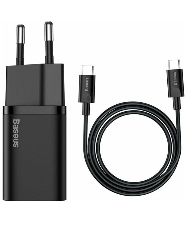 Baseus Wall Chargere 1xUSB-C, 1xCable USB-C 25W Black TZCCSUP-L01
