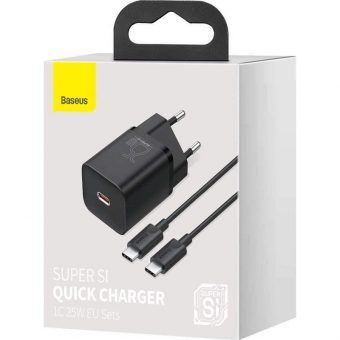 Baseus Wall Chargere 1xUSB-C, 1xCable USB-C 25W Black TZCCSUP-L01 - Image 5