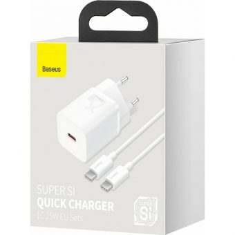 Baseus Super Si Wall Charger with Cable USB-C Male 25W White TZCCSUP-L02 - Image 4