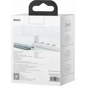 Baseus Super Si Wall Charger with Cable USB-C Male 25W White TZCCSUP-L02 - Image 5