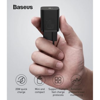 Baseus Super Si Wall Charger 1xUSB-C 20W Black CCSUP-B01 - Image 2