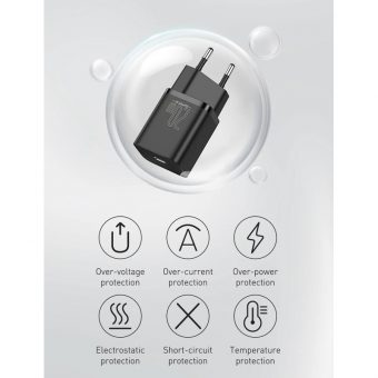 Baseus Super Si Wall Charger 1xUSB-C 20W Black CCSUP-B01 - Image 4