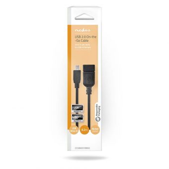 Nedis USB Cable USB Mini 5-pin MALE USB-A Female 0.20m Black CCGB60315BK02 - Image 3